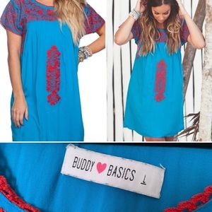 Buddy Basics | Blue&Red Embroidered Caroline Dress